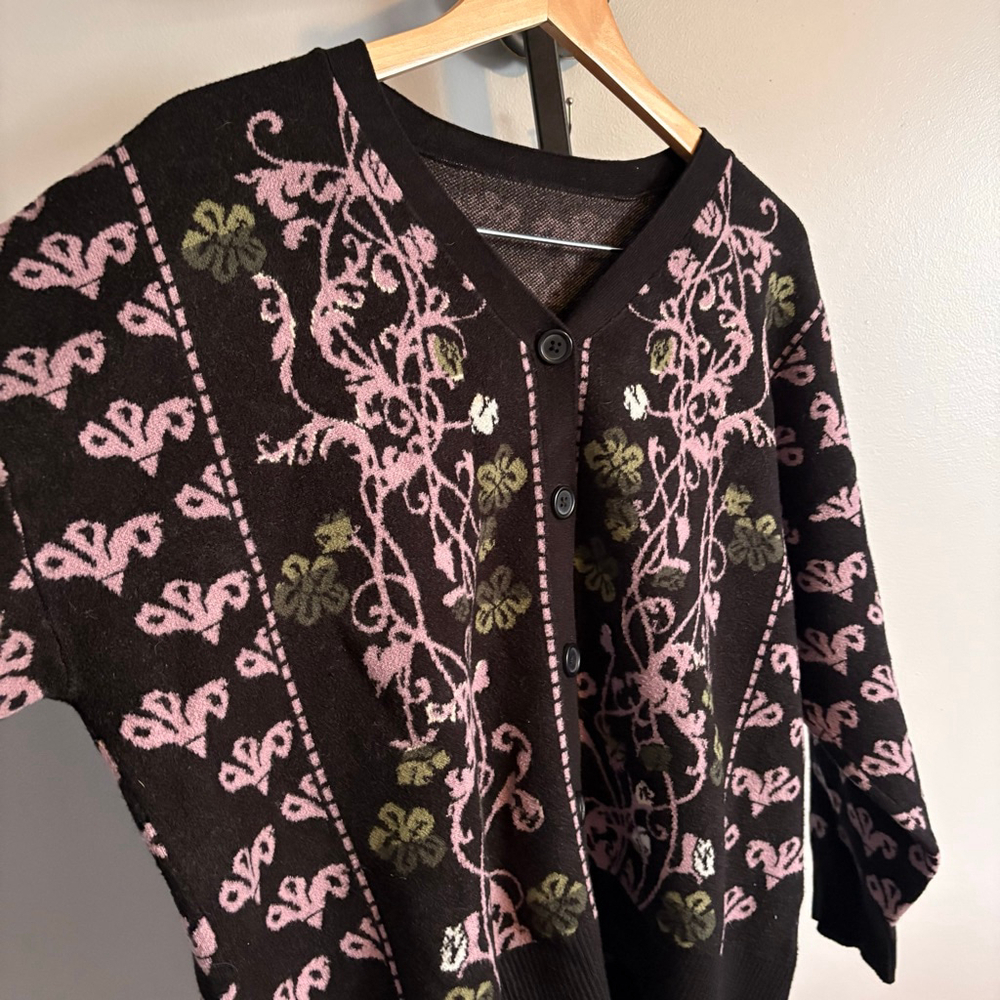 Women's‎ Gothic Black Pink Floral Cardigan L - Picture 2 of 4